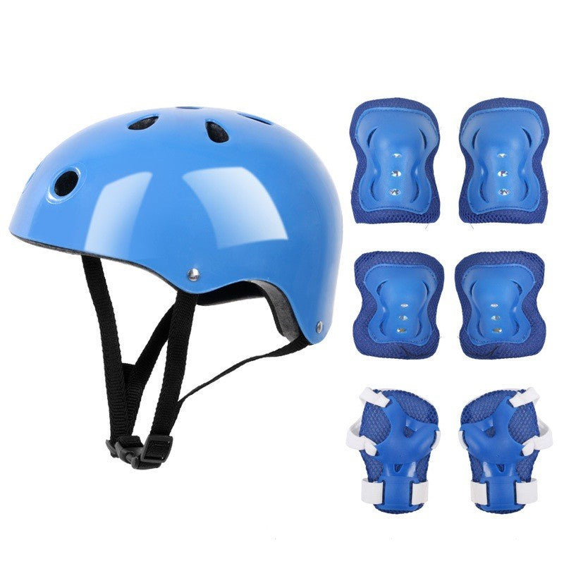 Kit Seguridad Niños Casco Rodillera Codera Muñequera Azul