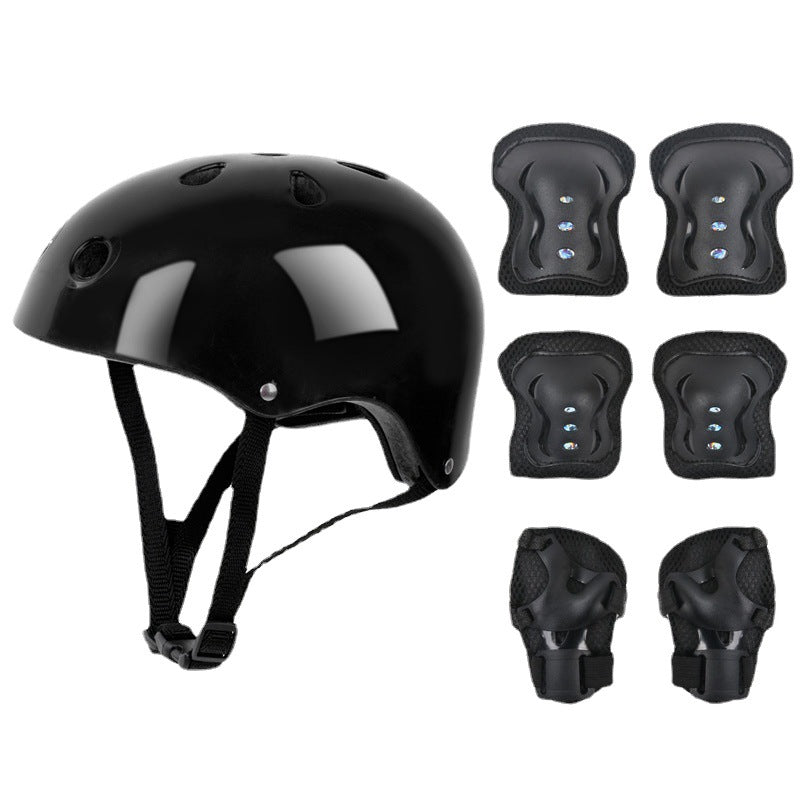 Kit Seguridad Niños Casco Rodillera Codera Muñequera Negro