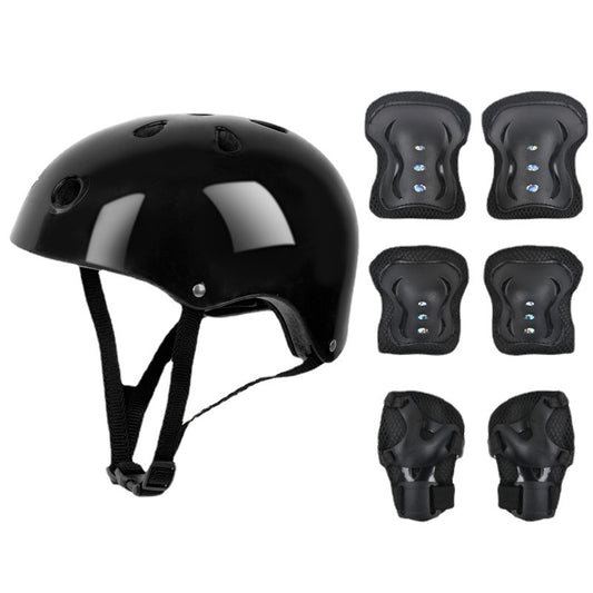Kit Seguridad Niños Casco Rodillera Codera Muñequera Negro