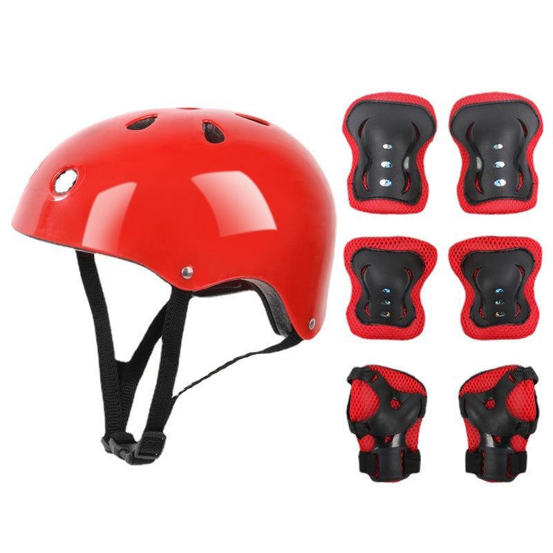 Kit Seguridad Niños Casco Rodillera Codera Muñequera Rojo