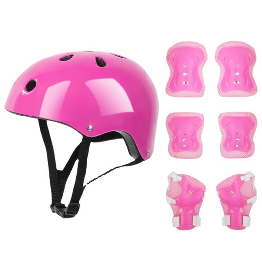 Kit Seguridad Niños Casco Rodillera Codera Muñequera Rosa